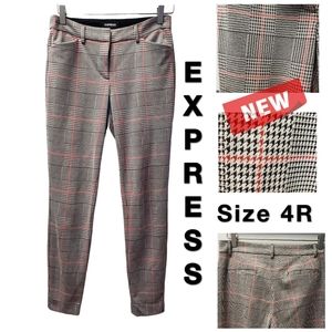 New EXPRESS Skinny Mid Rise Stretch Plaid Houndstooth Lightweight Pants Size 4R